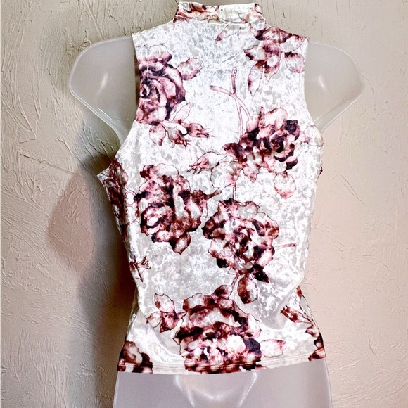 Y2K Crushed Velvet Floral Mock Neck Top Womens M Dark Romantic Fairy Goth Tank - Picture 3 of 5